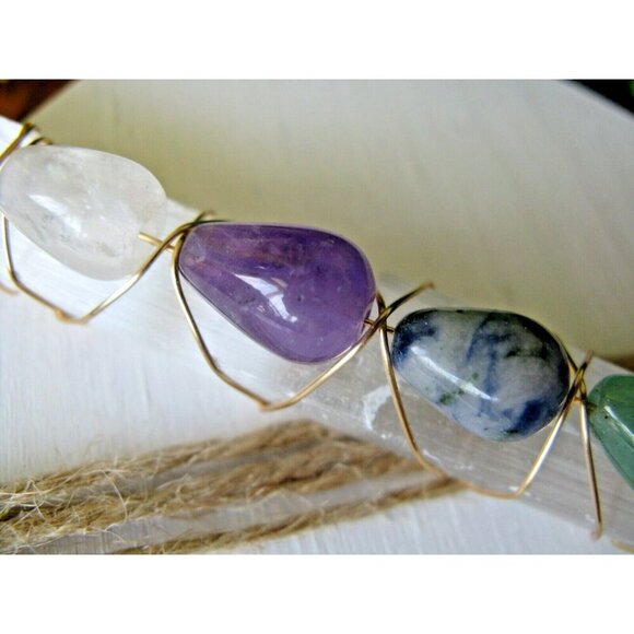 New Natural Shimmer Frosty Selenite Crystal Wand with Natural Chakra Gemstones - Picture 10 of 12